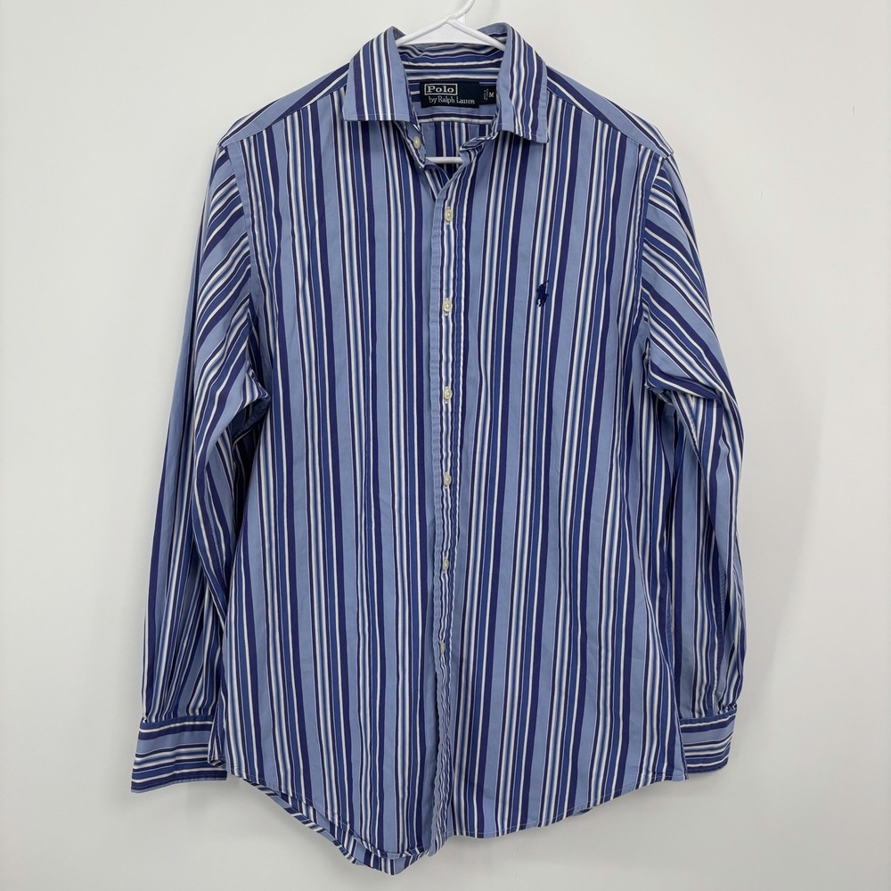 Polo Ralph Lauren Long Sleeve Dress Shirt Men's Size Medium Blue Striped